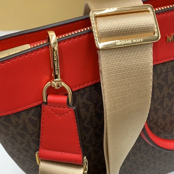 Michael Kors Travel Large Top Zip North South Tote Bag Flame/Brown signa… - Picture 15 of 16